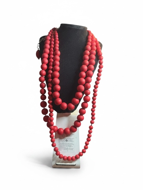 Chico's Jewelry - Signed Chico’s Multi Strand Matte Red Wooden Bead Statement Necklace
